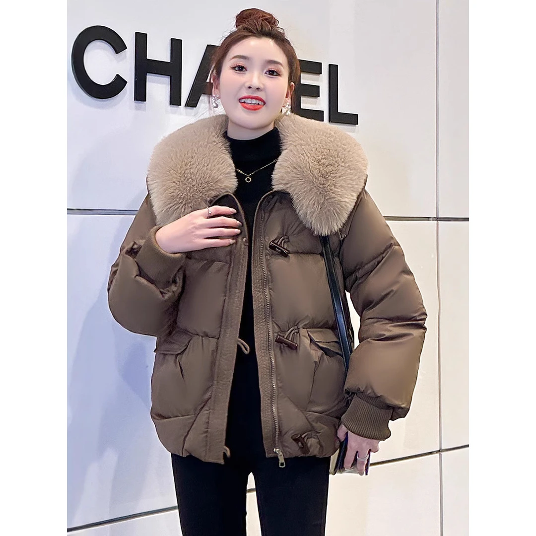 冬季短款棉服女2024年新款小个子保暖加厚时尚棉衣大毛领棉袄