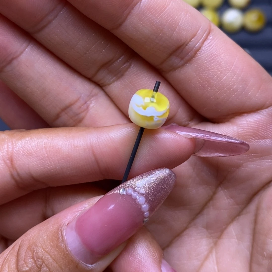 蜜蜡未镶嵌珠宝奇石漆白橘金溶洞妖花聚宝盆9.4*8.6mm