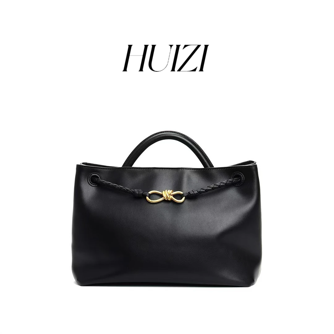 HUIZI 八字扣丝滑小牛皮手提包