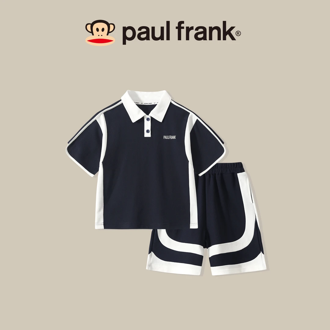 paul frank大嘴猴夏季短袖POLO衫套装儿童撞色宽松两件套潮AB013
