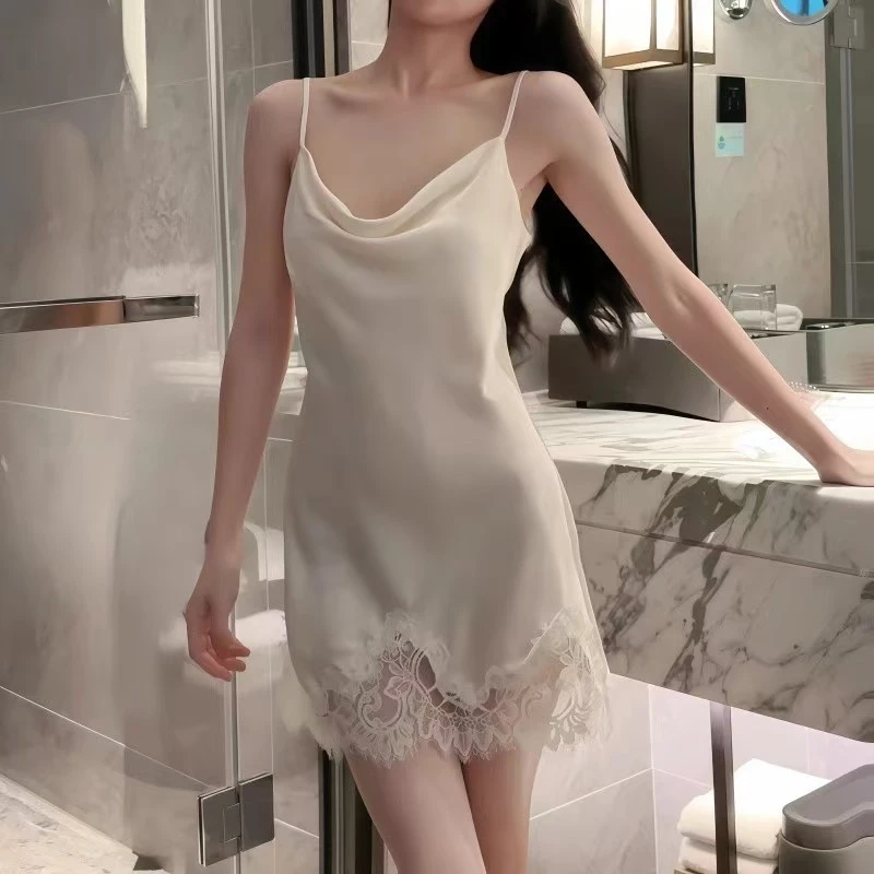 <黄昏>法式仙女风冰丝吊带美背简约纯色舒适睡裙