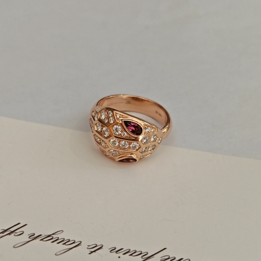 99新 BVLGARI/宝格丽 宝格丽 蛇头钻戒/k玫/#52/盒 xiao9