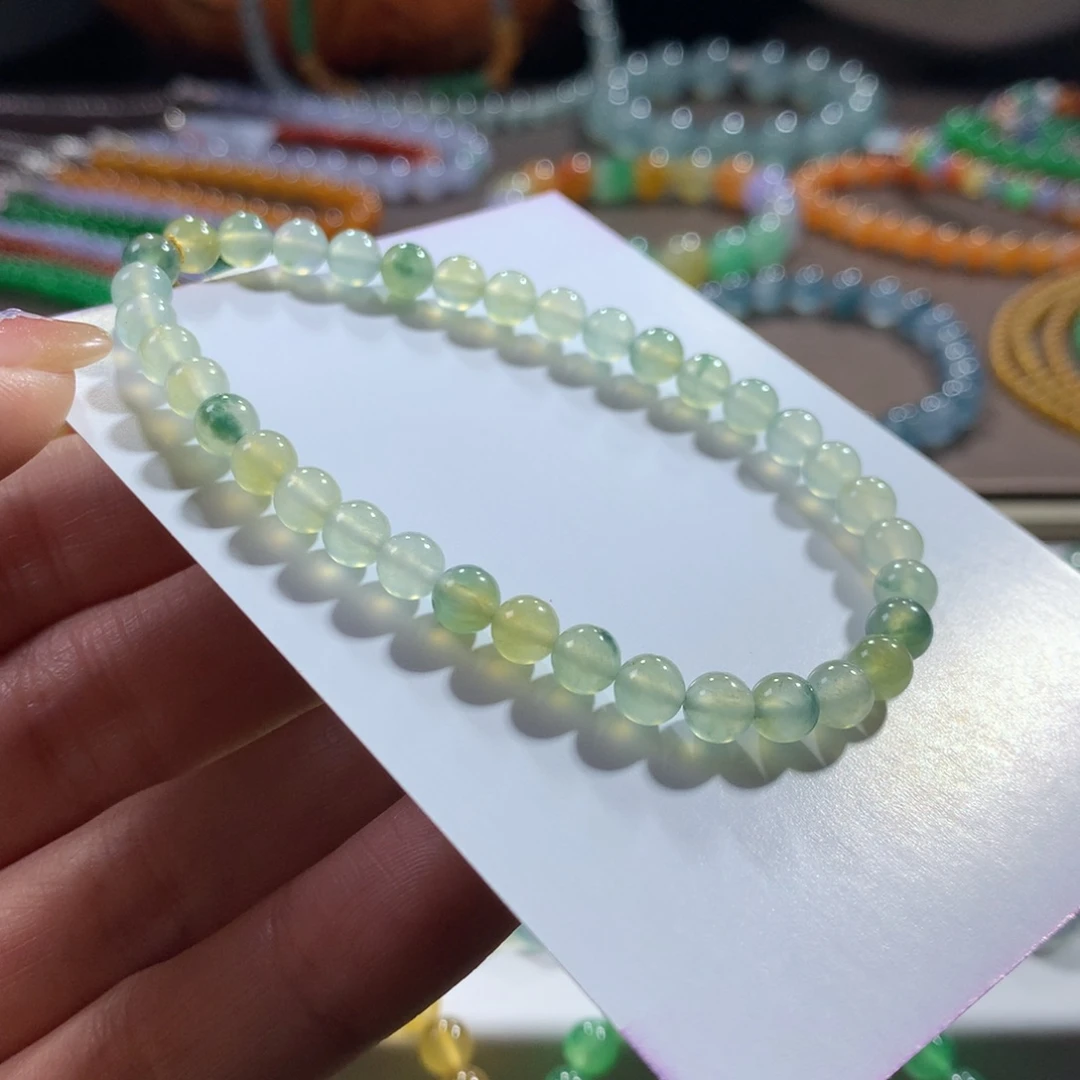 翡翠未镶嵌手链闭眼拍！冰透黄加绿卡5.1