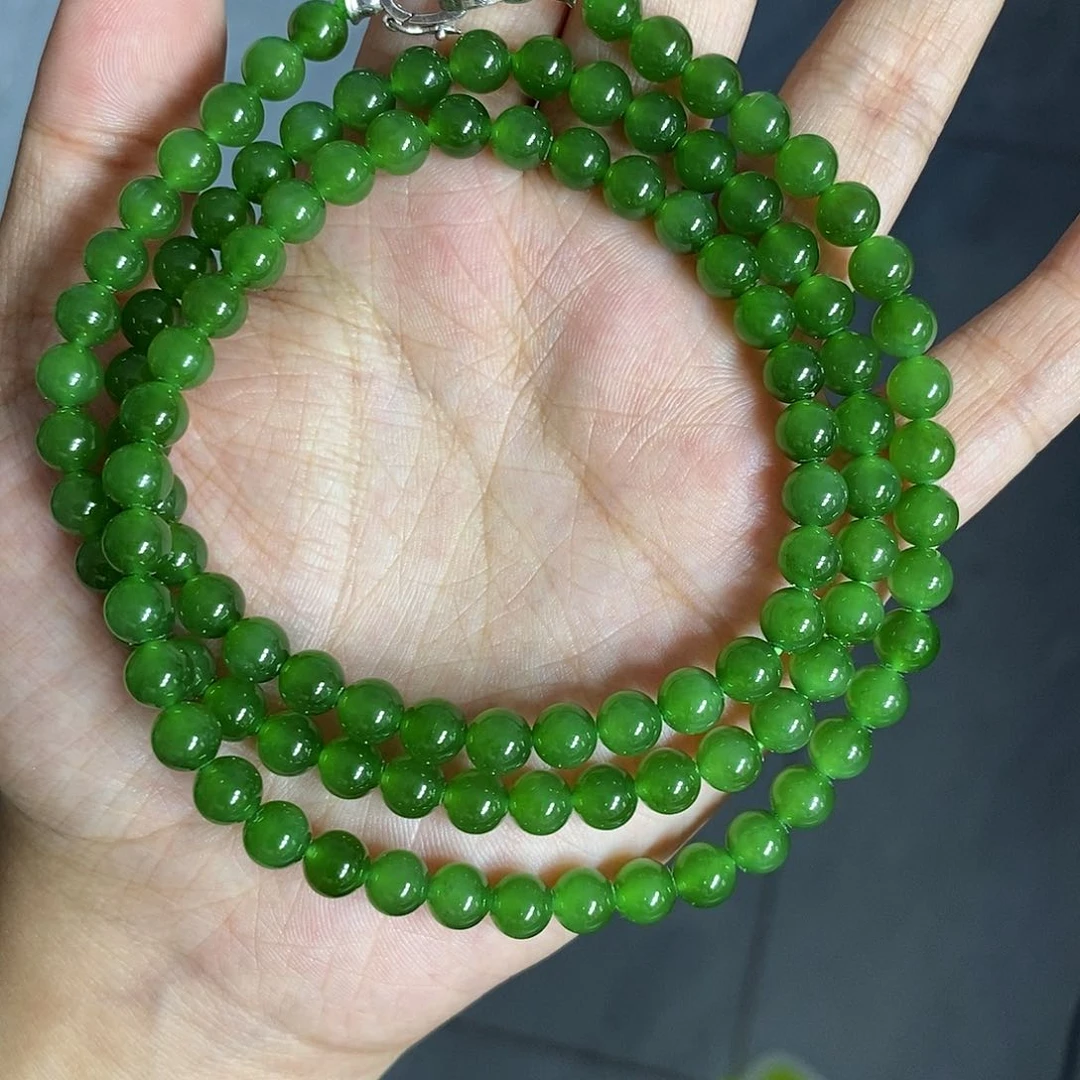 和田玉（碧玉）未镶嵌颈饰6mm绿猫眼