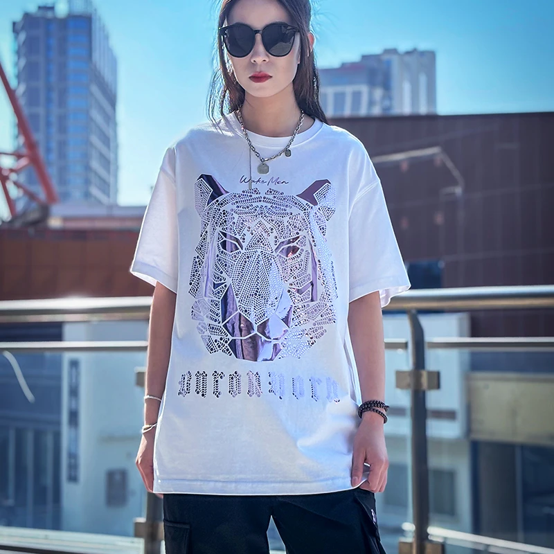 BY闪耀虎头国潮夏季新款圆领短袖男T恤/男女同款纯棉爆款洋气半袖