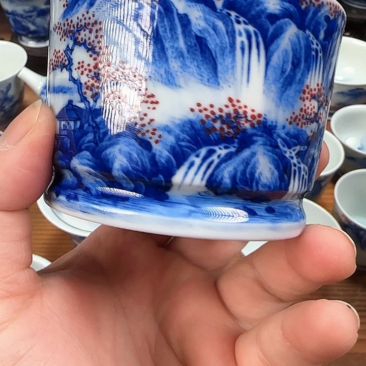 发****哮青花山水直口杯