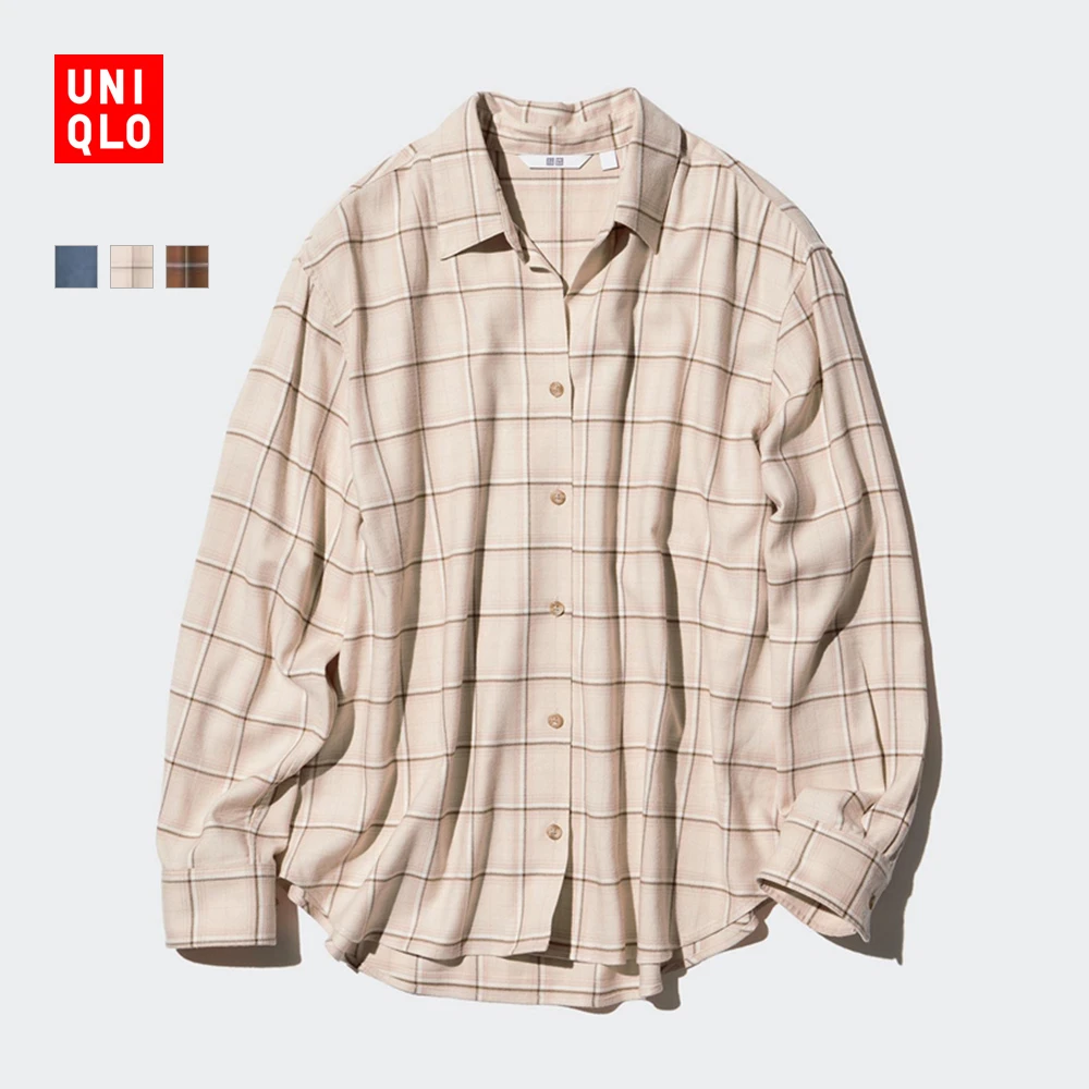 优衣库 女装 柔软法兰绒半开领衬衫/长袖衬衣轻薄空调衫 469425