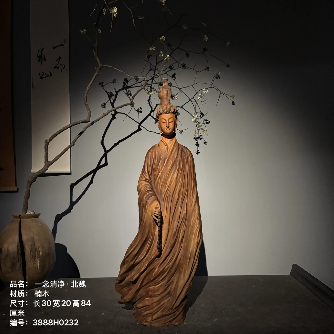 《一念清净·北魏》楠木人物家居办公室茶空间山庄禅雕文手艺收藏