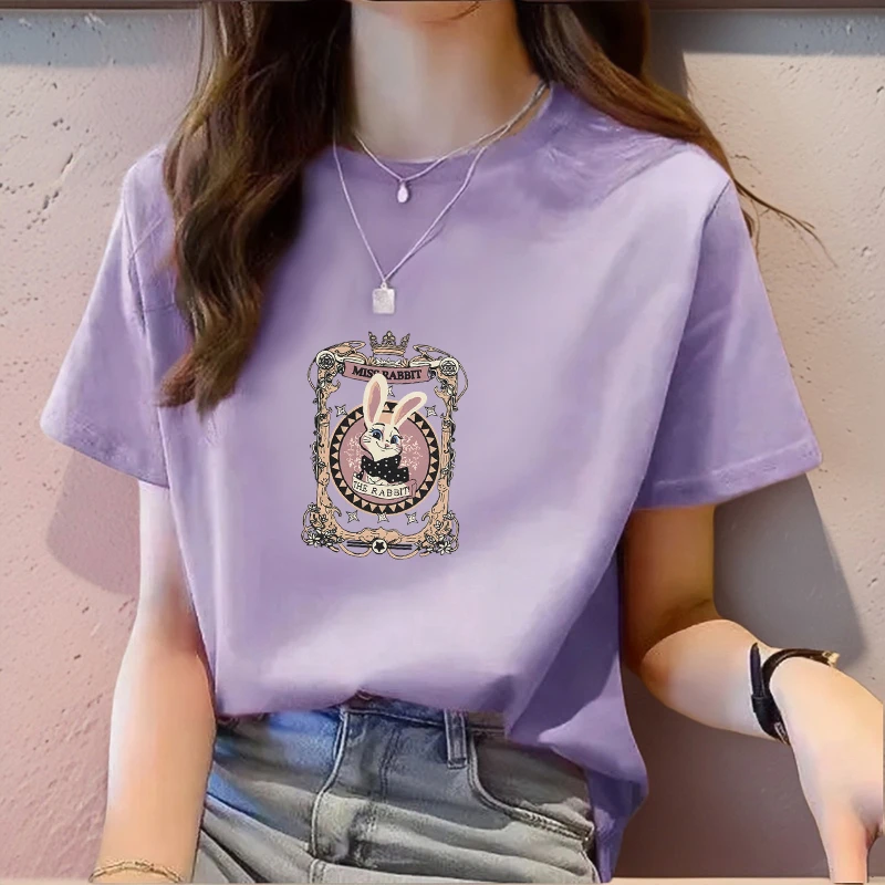夏季减龄紫色短袖宽松T恤纯棉2025爆款洋气正肩t恤女纯紫色体恤衫