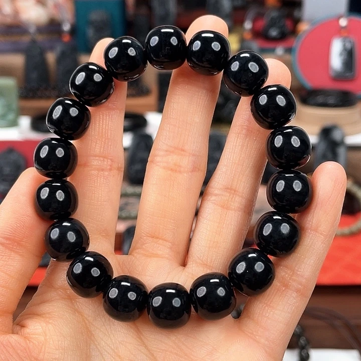 皓***曦和田玉未镶嵌手串卡12巨墨青花纹理