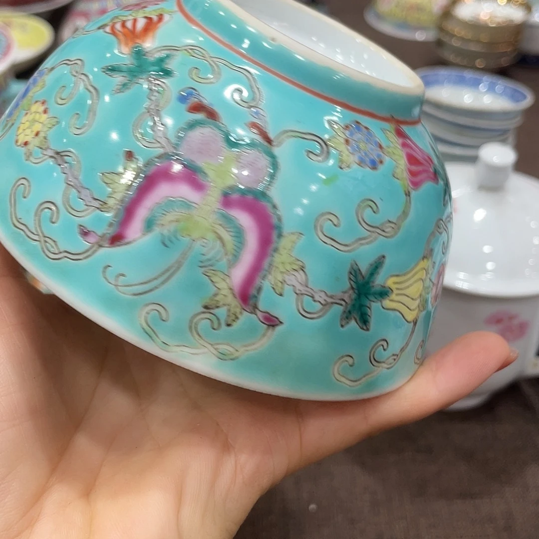 瓷片景德镇粉彩瓜瓞绵绵饭碗