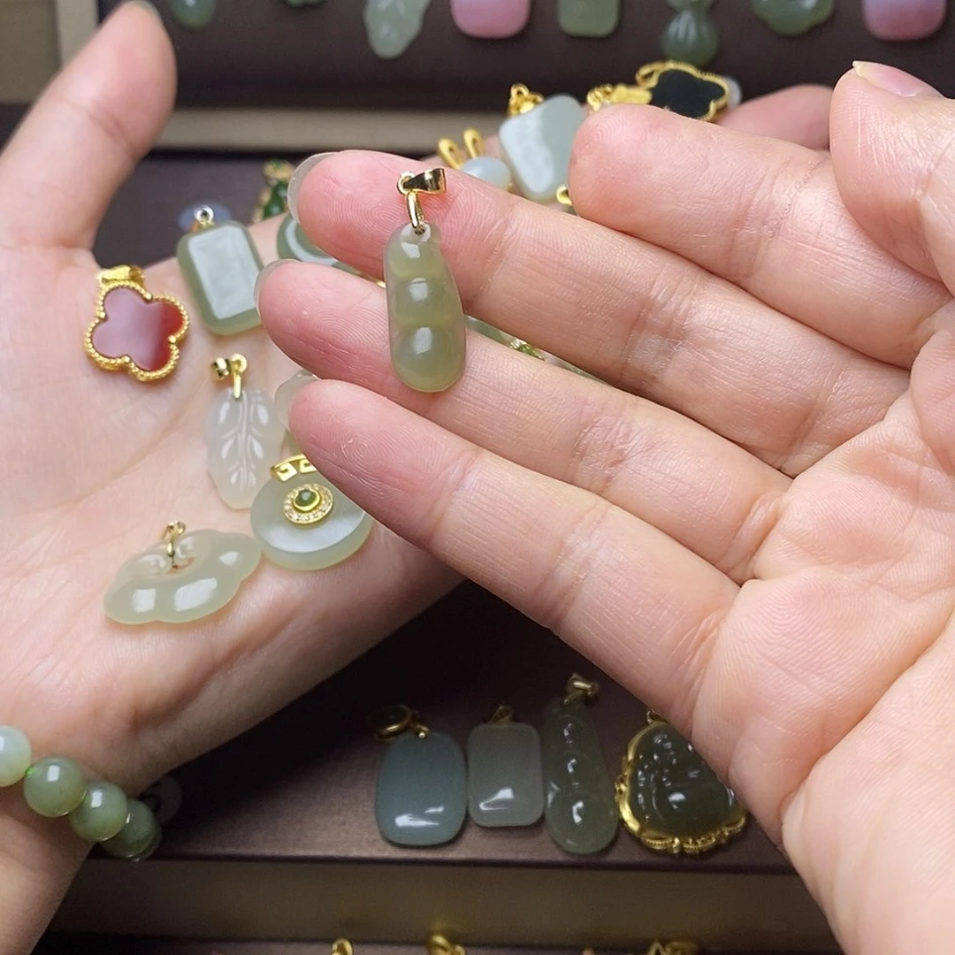 和田玉颈饰银S925镶嵌