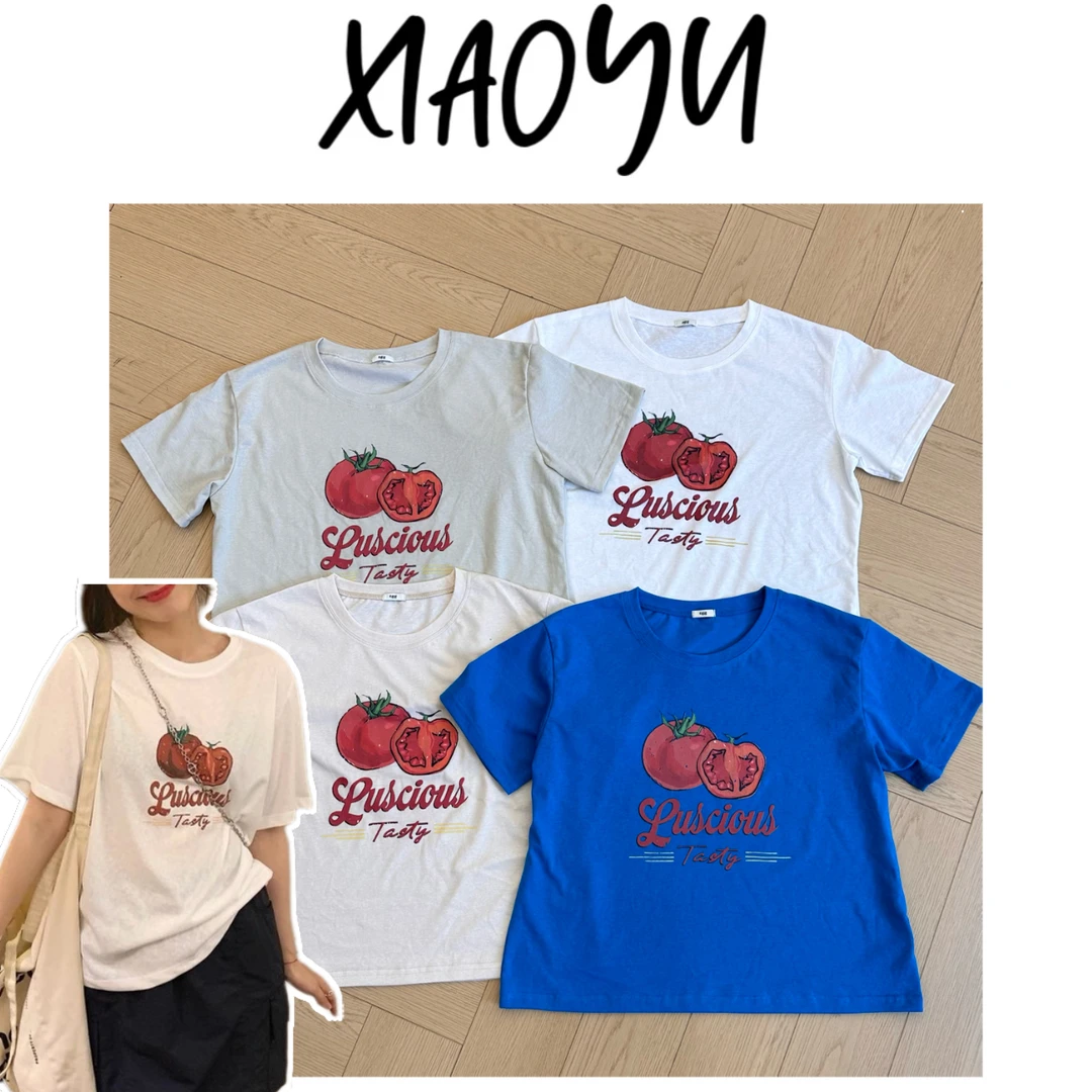 【四色柿子】韩系圆领短袖T恤百搭显瘦柿子印花短袖上衣女