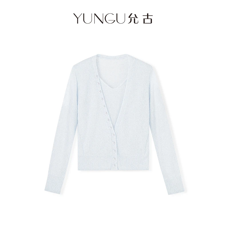 YUNGU允古【云朵秋日】羊驼绒●绵羊毛设计感假两件针织衫秋亮丝毛衣