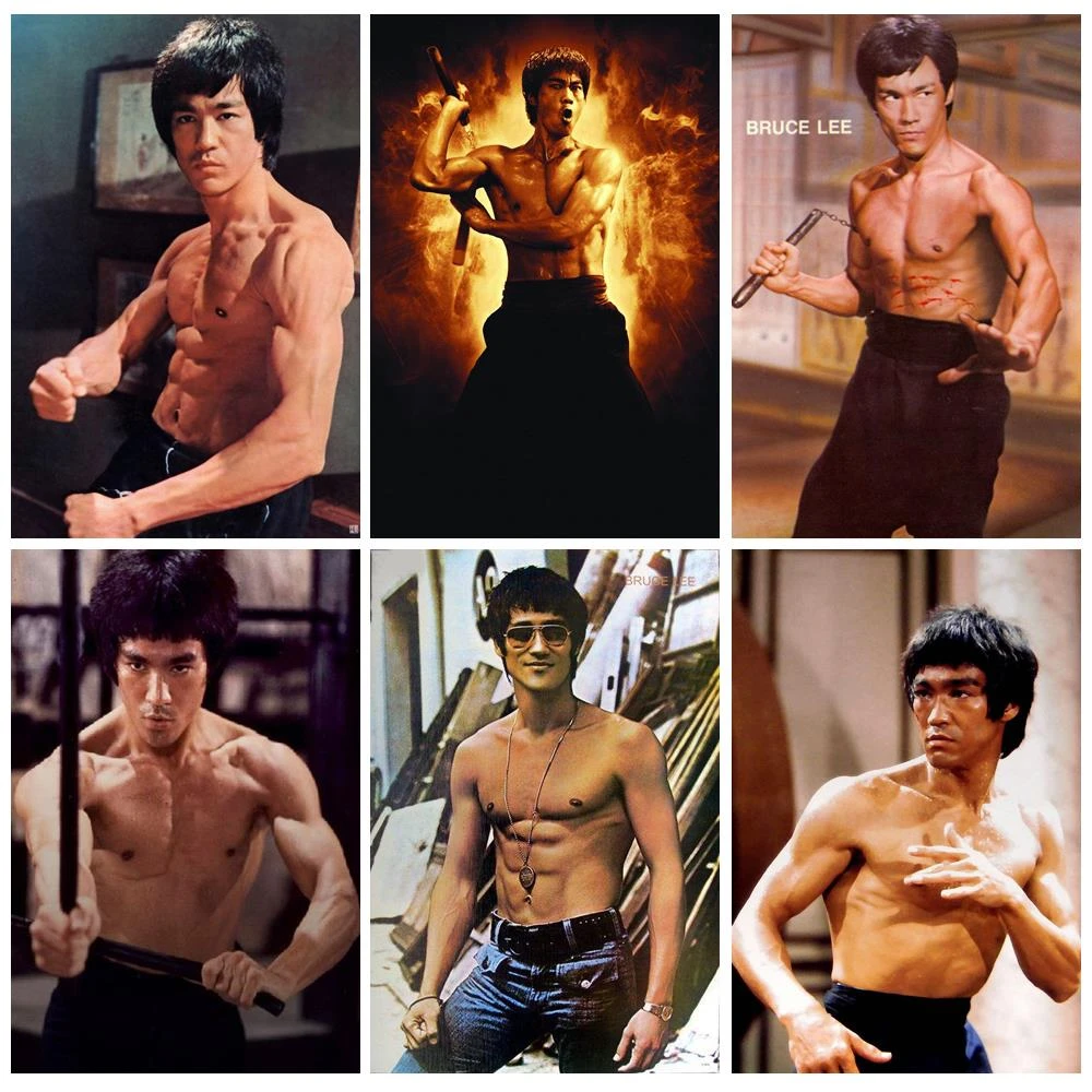 李小龙海报单幅电视肌肉男健身武术功夫房间宿舍墙贴画青年画纯色