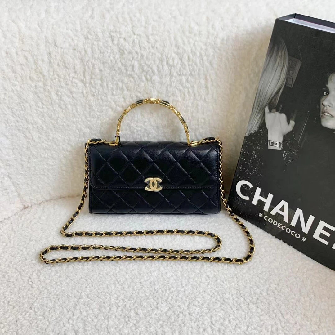 99新 Chanel/香奈儿 壹臻/黑金手柄kelly大号包19428002/12期免息