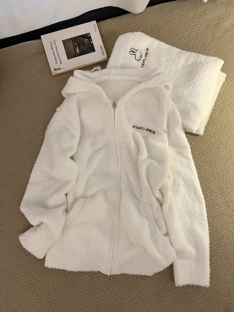 【DMXJ大梦想家】卡通米菲兔半边绒睡衣女冬加厚针织连帽家居服套装