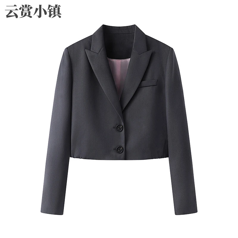 YUNSHANG  TOWN/云赏小镇翻领单排扣西装外套短款西服潮流女短款