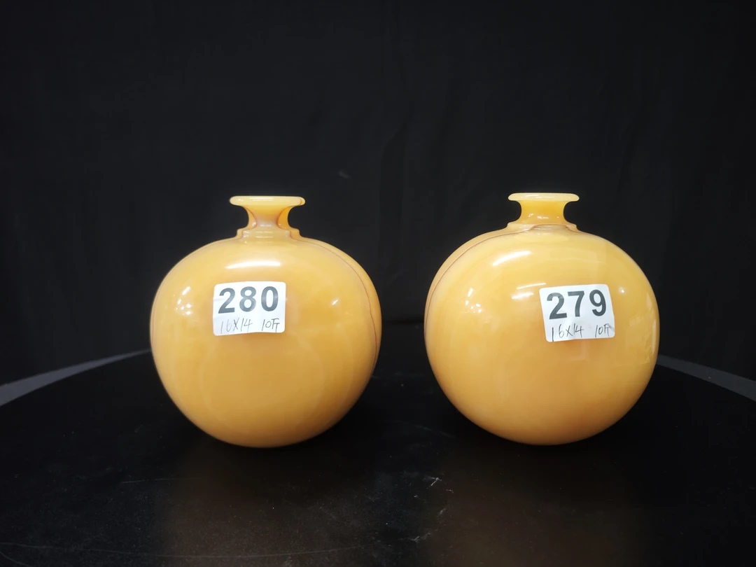 橘黄色大肚花瓶家居摆件黄釉客厅办公室玄关商务送礼大气磅礴