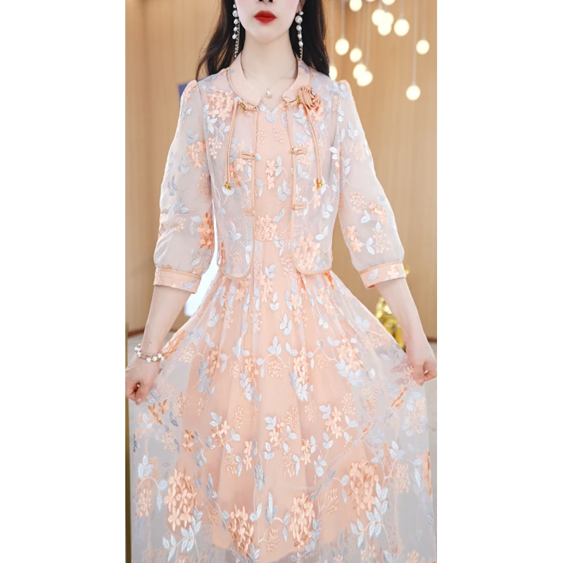 【两件套】春夏新款中式国风复古显瘦中长款通勤两件套套装