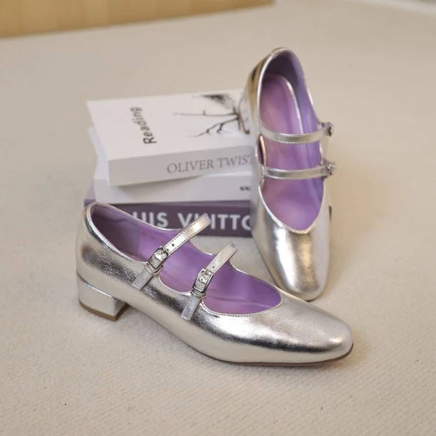 秋季一脚蹬浅口修面玛丽珍鞋单鞋跟鞋舞蹈鞋低跟方头