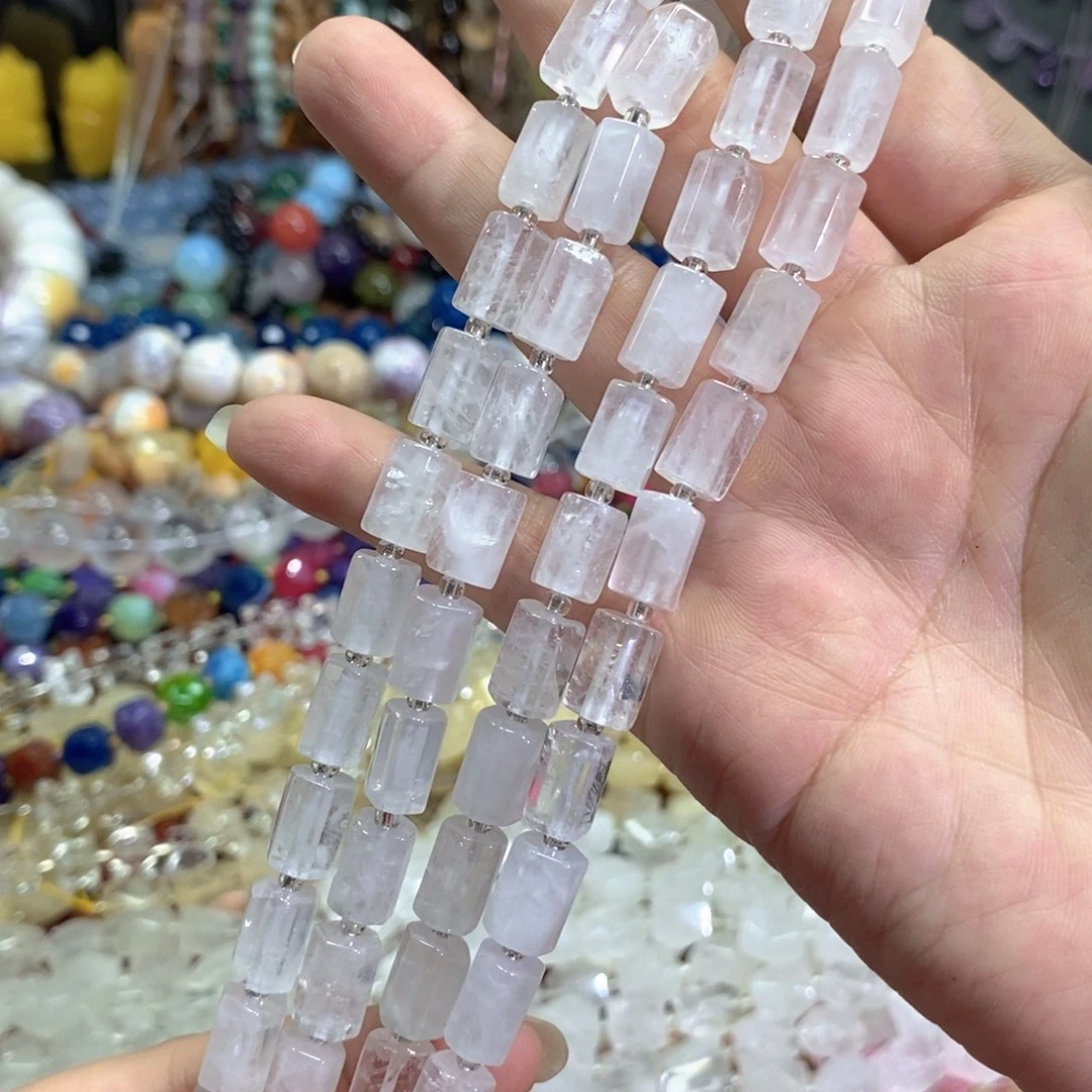 玛瑙/玉髓未镶嵌珠宝半成品白水晶柱子一条卡8*12mm