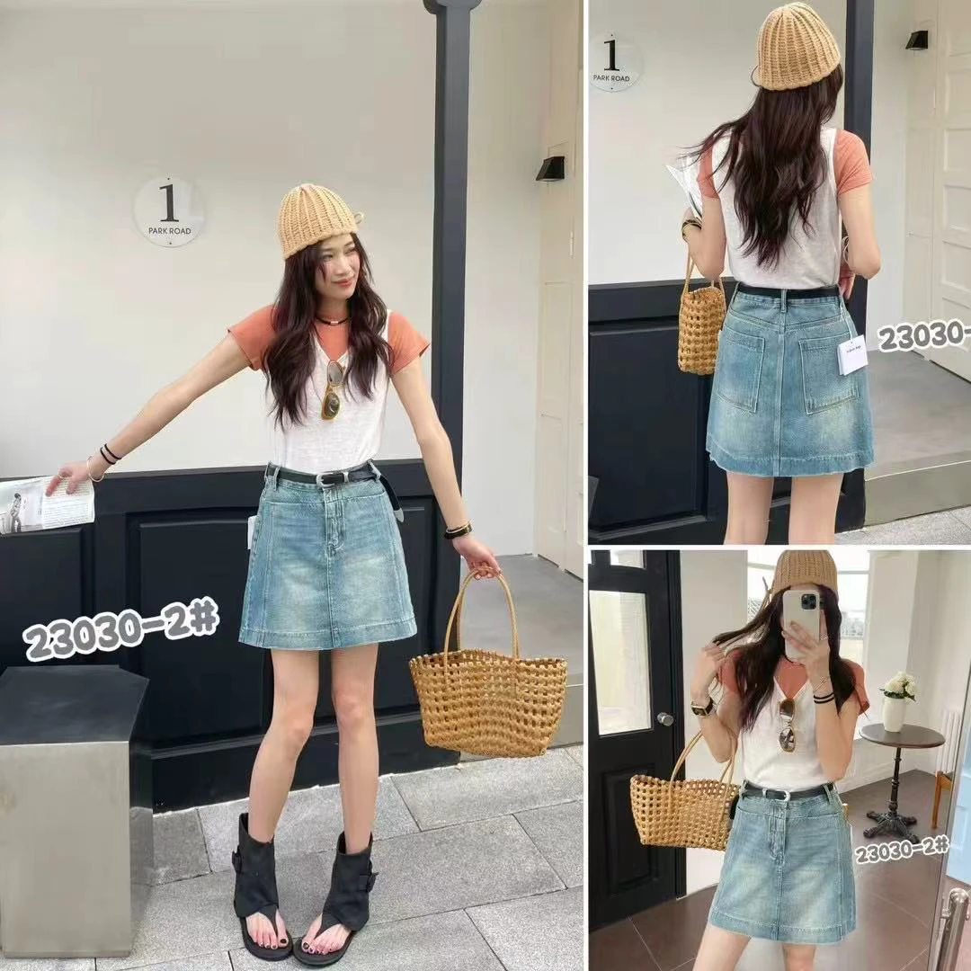 23030显瘦高腰蓝色牛仔半裙