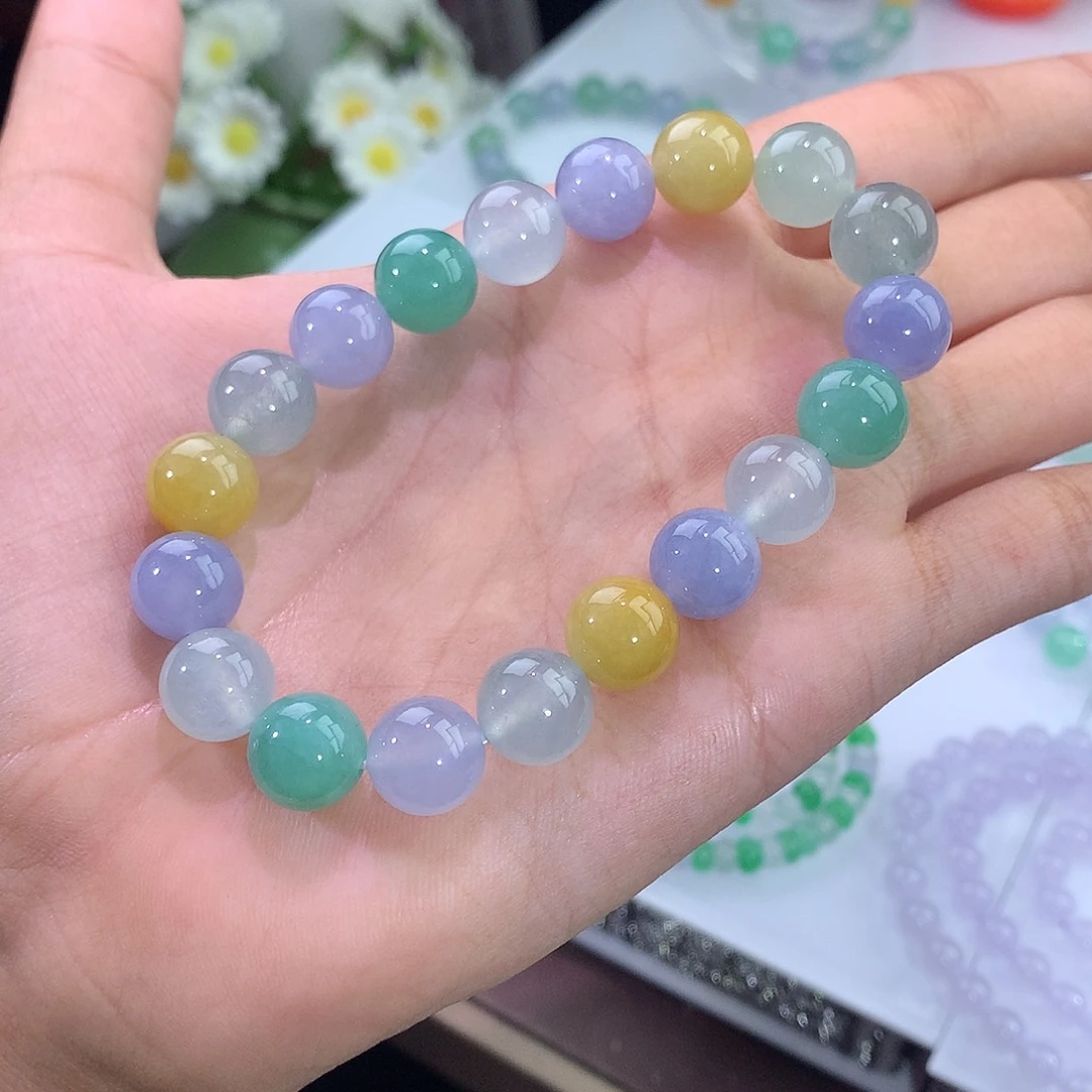 翡翠未镶嵌手链明艳冰种多宝手串
