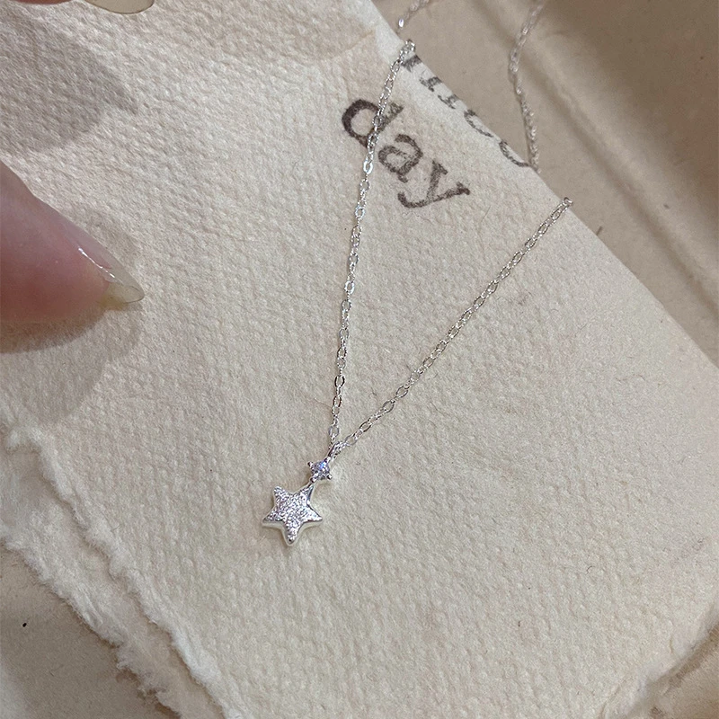 坠链均925银锆石 锆石拉丝星星项链小众简约高级感冷淡风锁骨链