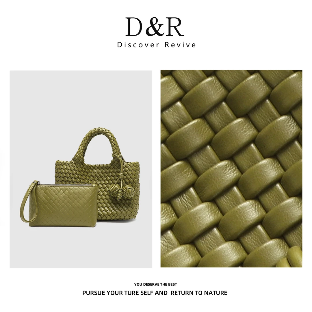 Discover Revive 新款时尚单肩斜挎手工编织包包E516-橄榄绿