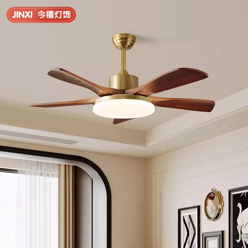 高级感实木风扇灯客厅大风力吊扇灯复古新中式餐厅卧室电扇灯静音