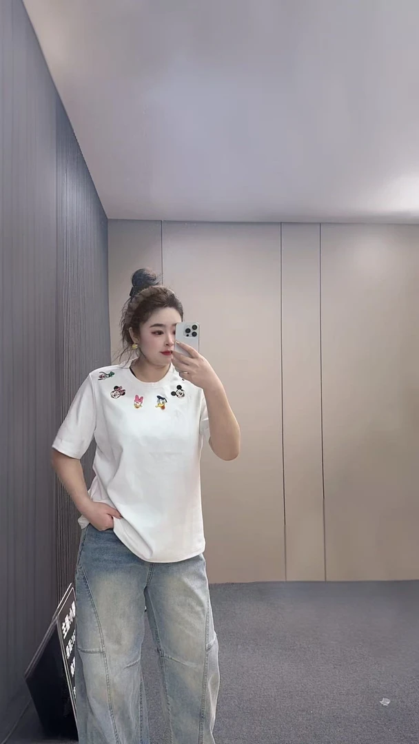 （小娜家）2025春季新款卡通图案刺绣短袖t恤女时尚洋气百搭上衣潮
