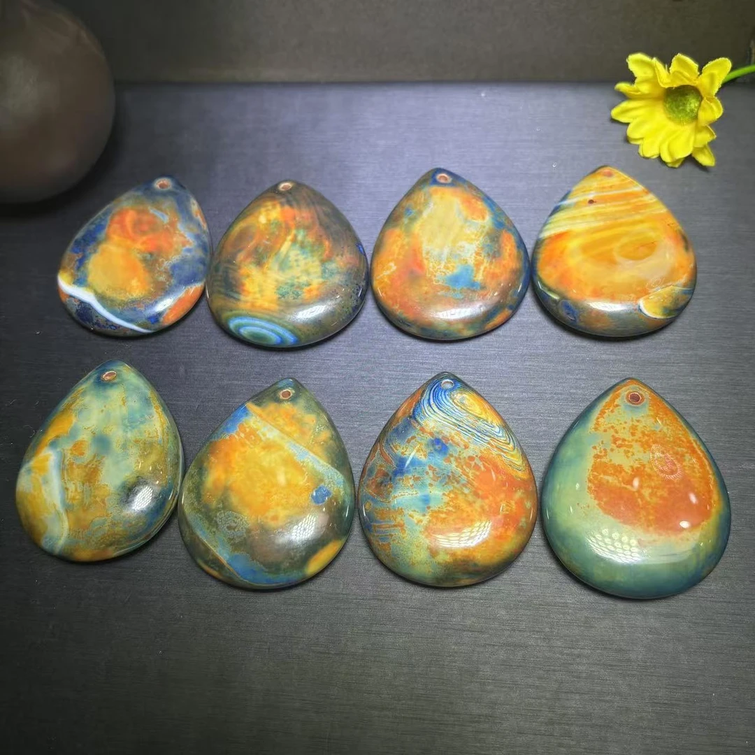 面面来财珠宝S7718-蓝沁丝绸玛瑙蓝水滴-配绳-多样性发货只发一件