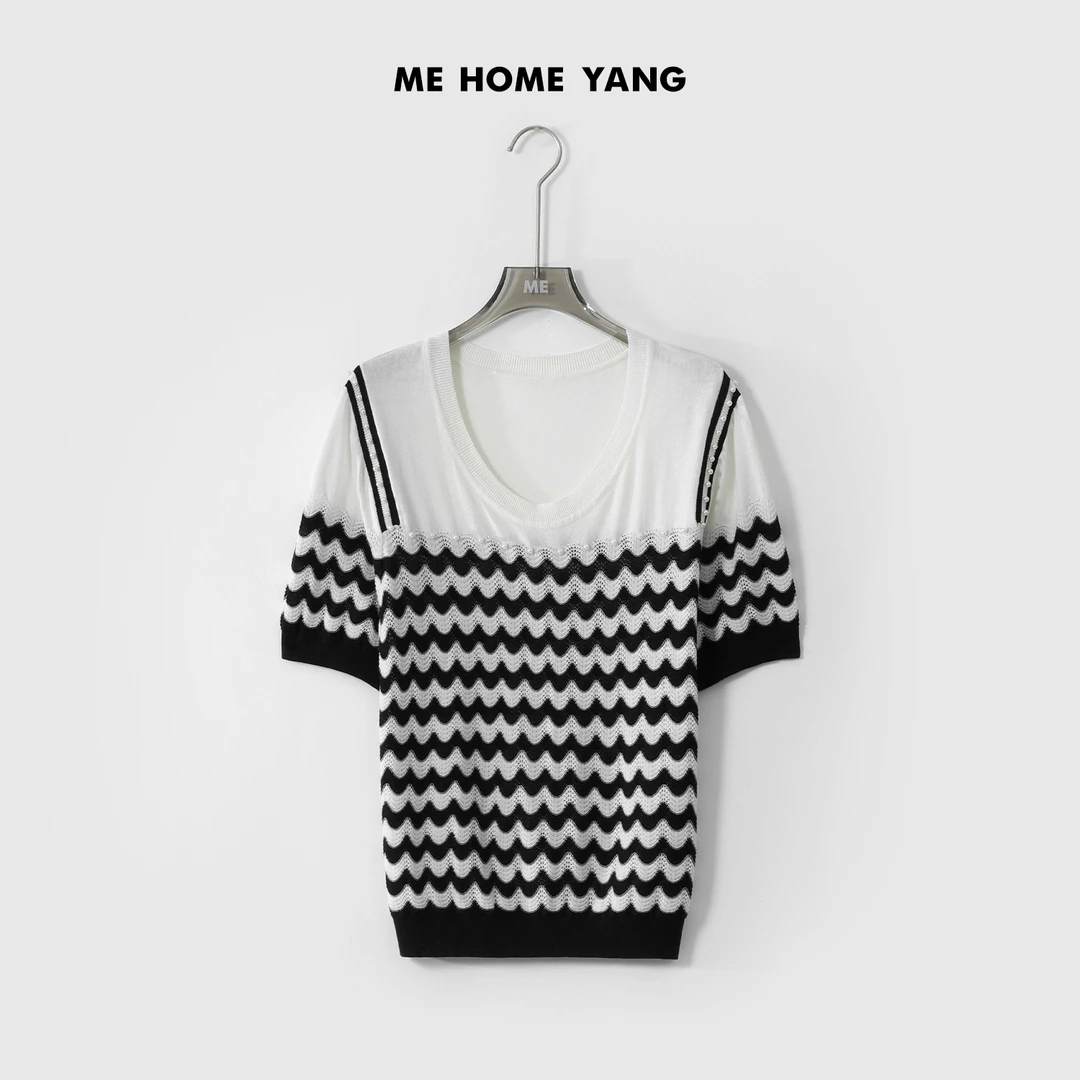 ME【钉珠波浪线】夏季新款百搭女士显瘦通勤针织衫MEQS3602
