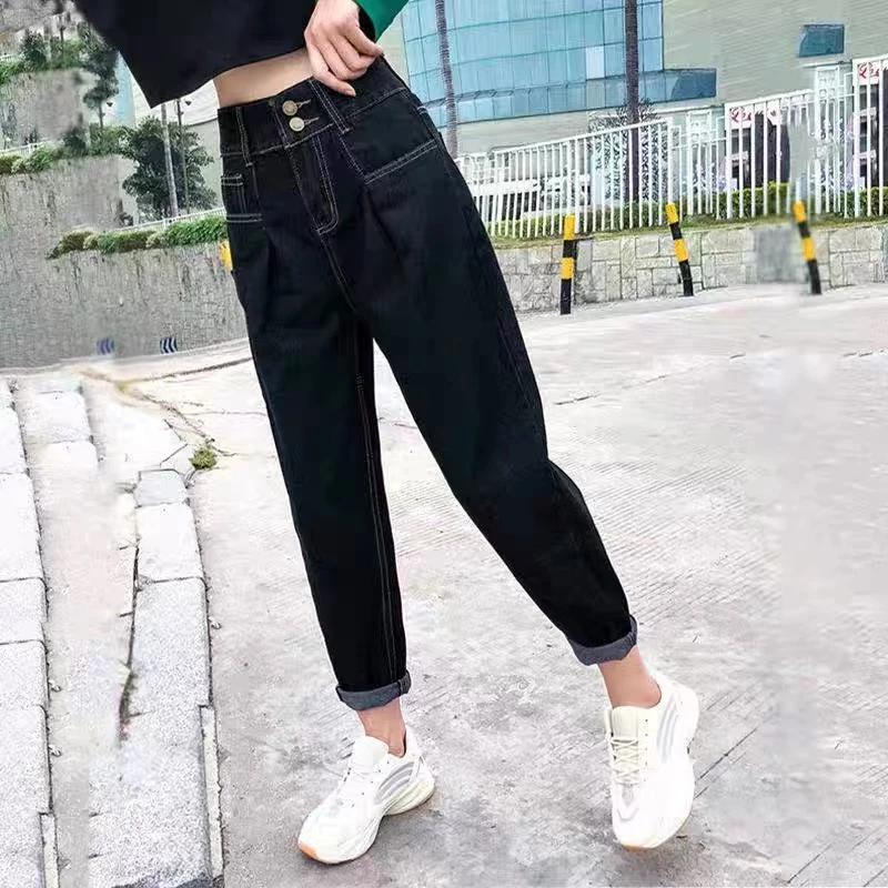 9067 冬季加绒保暖牛仔裤女两粒扣修身显瘦九分铅笔靴裤