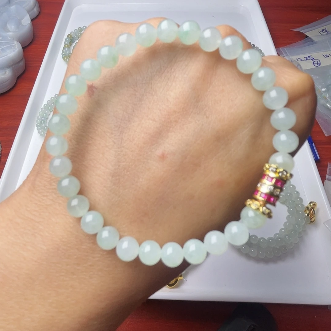 定制翡翠未镶嵌白月光翡翠手链