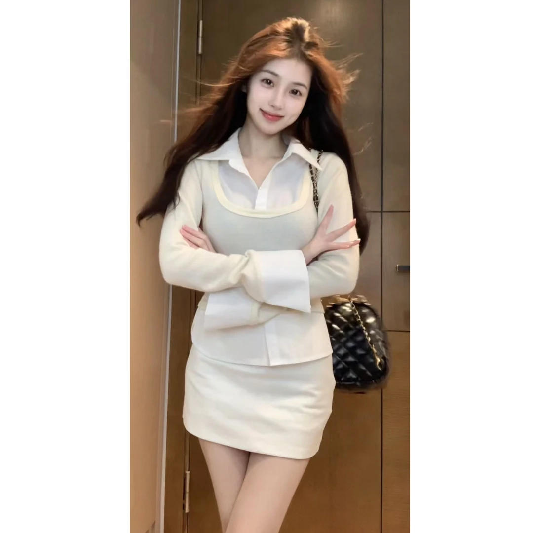 【XIAOBAWANG】纯欲休闲风大U领衬衫女2024新款时尚气质收腰上衣T