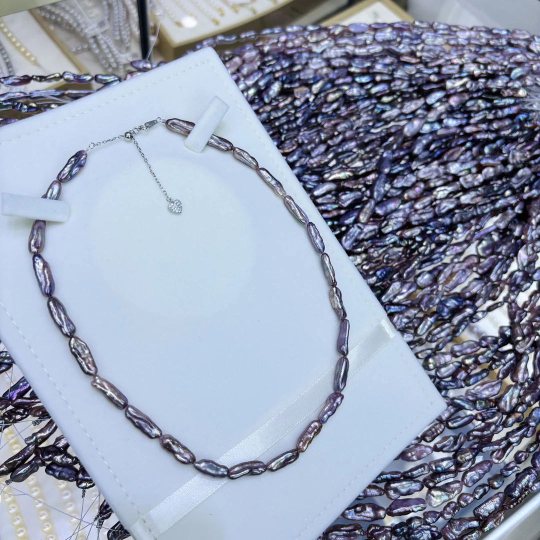 【电光紫Keshi】淡水珍珠项链 925银 7-10mm 多样性发一