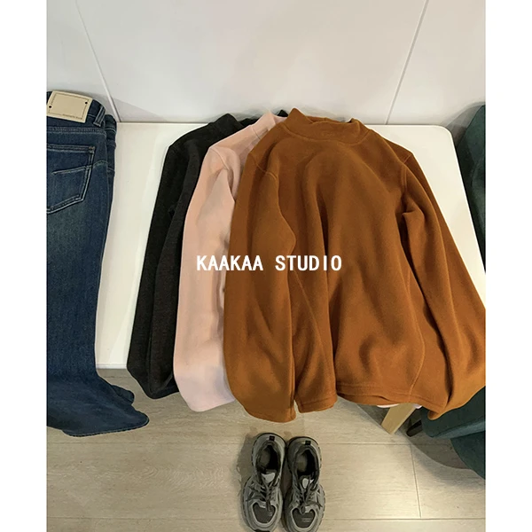 REKAYYAT“暖风”天丝韩版洋气百搭糯叽叽双面绒半高领长袖打底衫