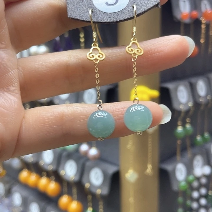 银S925镀金镶嵌翡翠耳饰