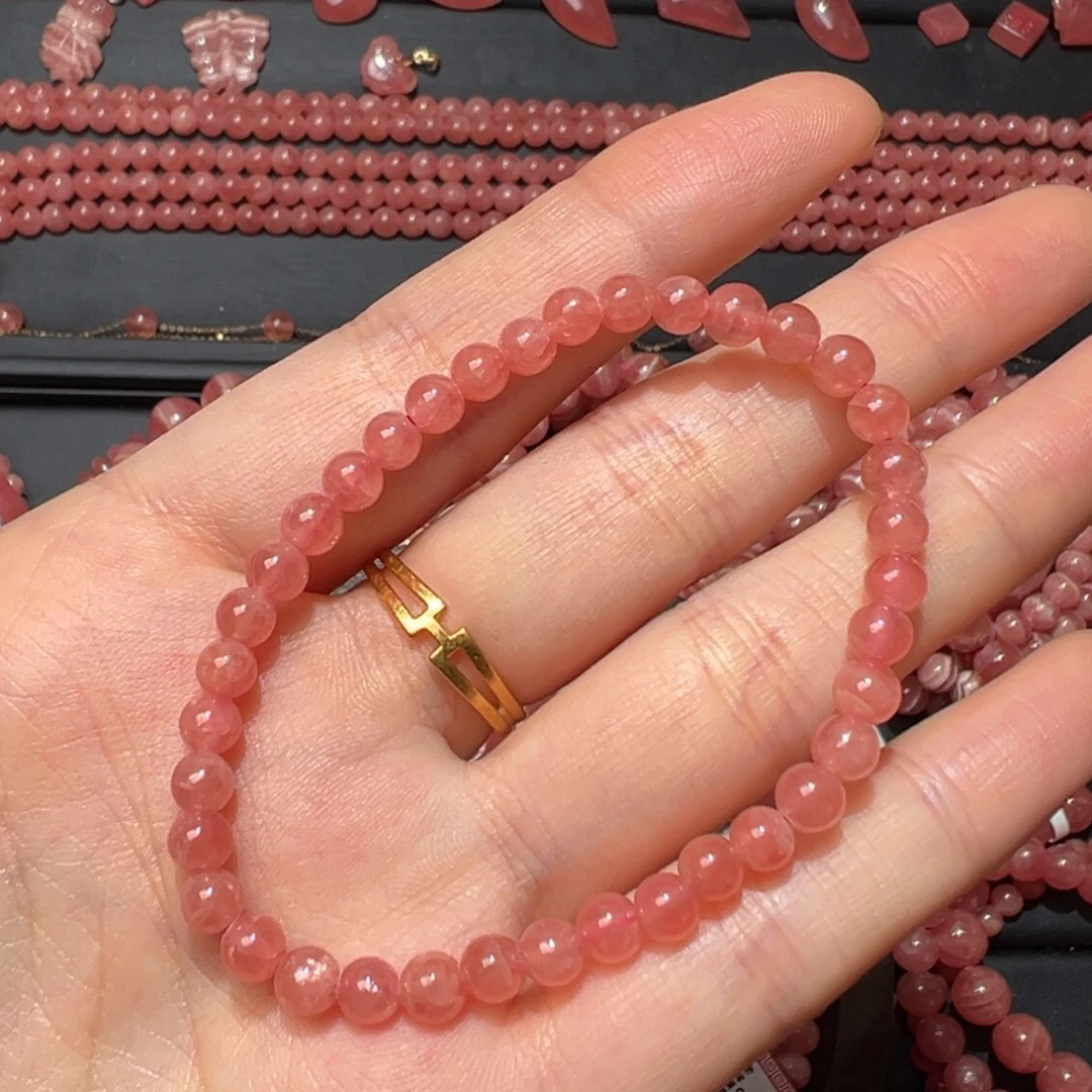 菱锰矿（红纹石）银S925镶嵌手绳