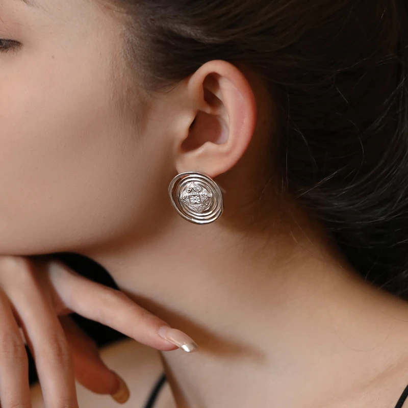 925银耳饰 E23089 《早》祥云纹爱心圆形耳钉耳环