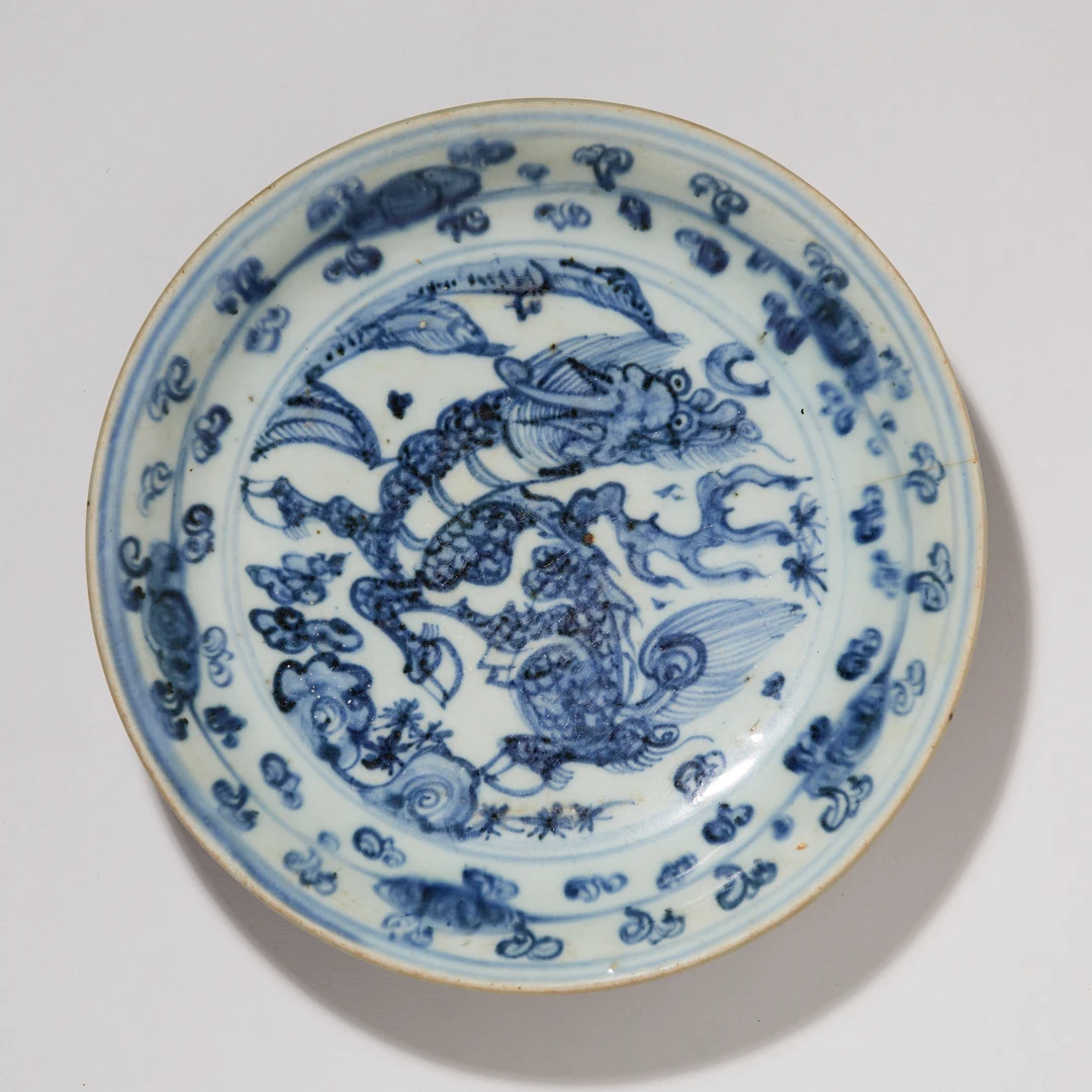 4885明·青花麟趾呈祥纹盘【古董拍卖】
