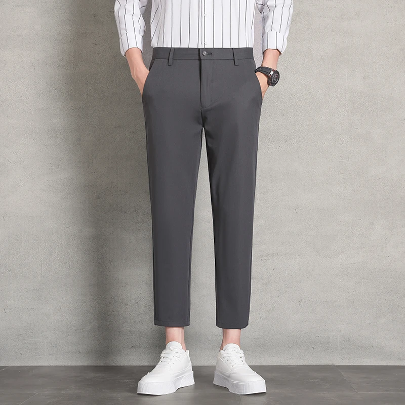 薄款九分休闲裤男款百搭弹力修身直筒垂感西裤西装裤裤子男款夏季