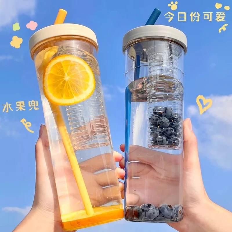 新疆包邮哥高颜值果味水杯ins女学生折叠吸管过滤便携随手果汁杯