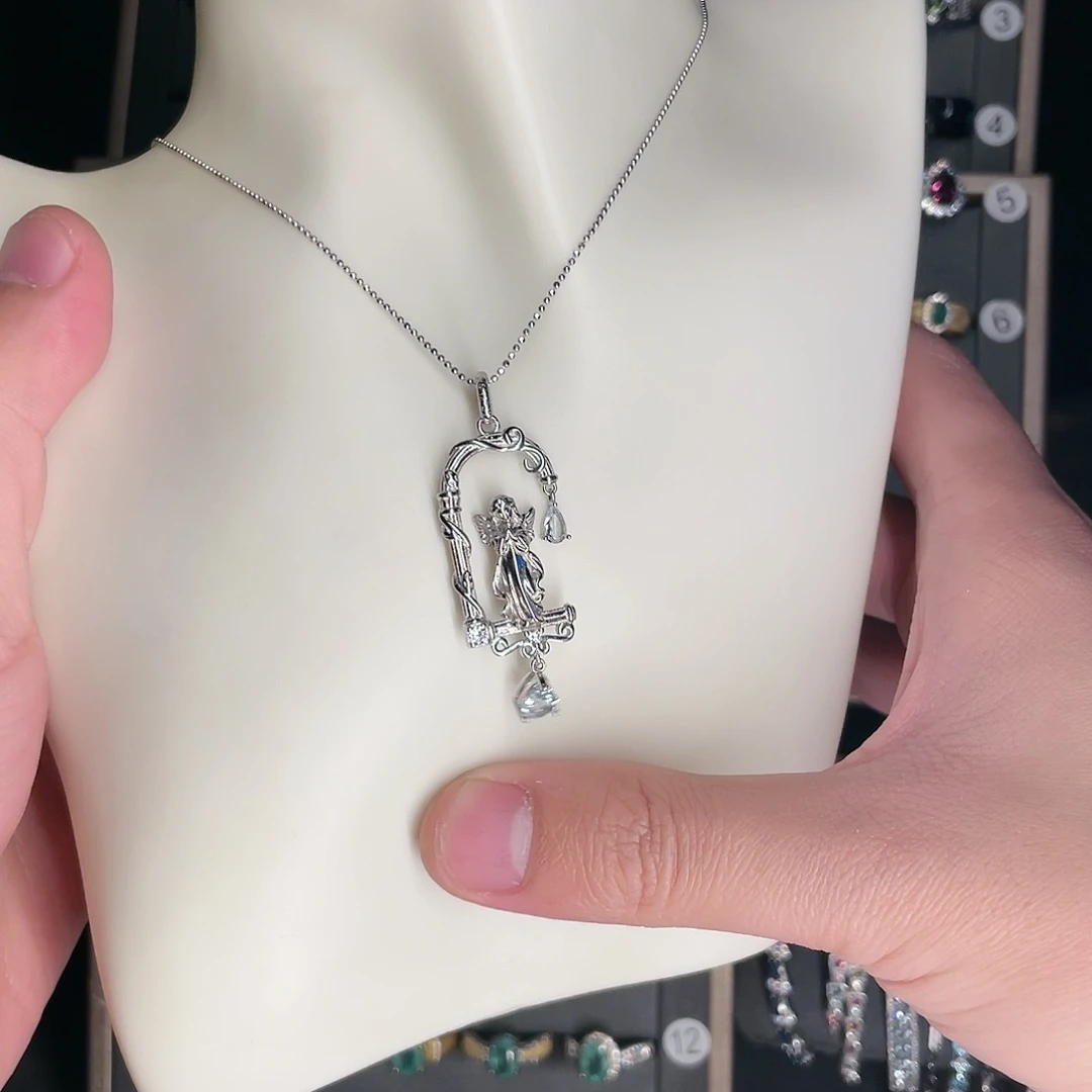 海蓝宝石吊坠(赠链)银S925镶嵌黏*拍四份