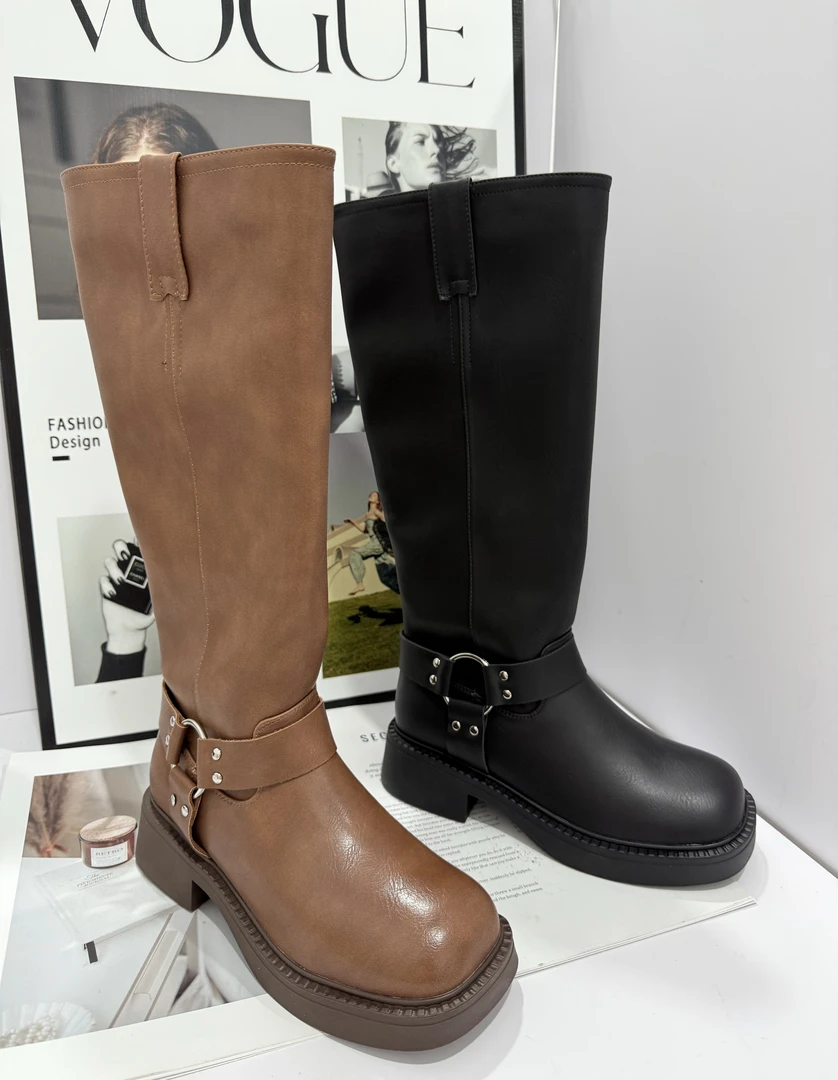 新款方头粗跟舒适厚底不累脚百搭款女靴5018-1