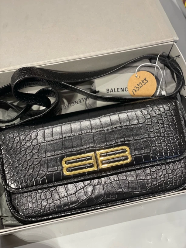 95新 Balenciaga/巴黎世家 夏七中古/黑金压纹单肩包/1235155