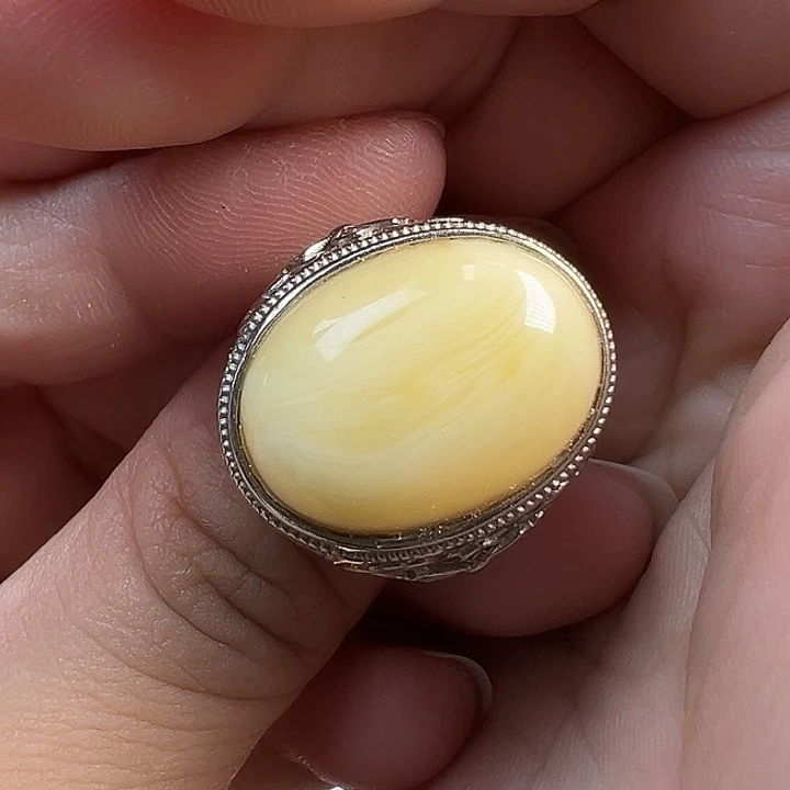 蜜蜡银S925镶嵌戒指蜜蜡