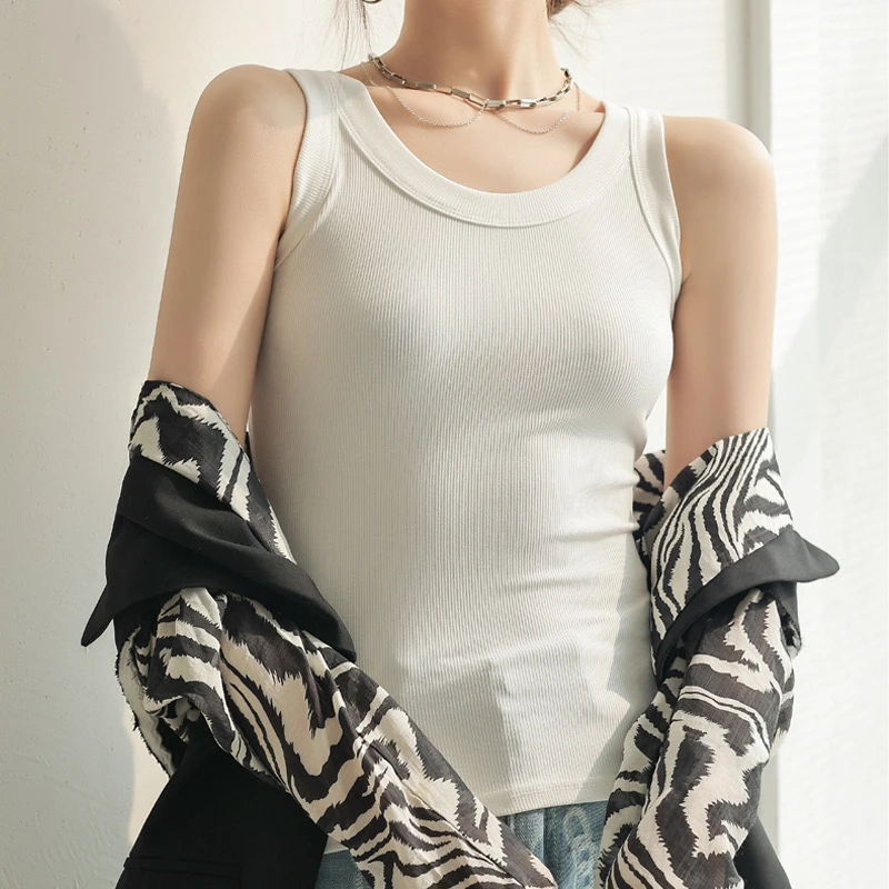 百搭螺纹针织背心女新款纯色简约打底内搭上衣显瘦修身吊带通勤